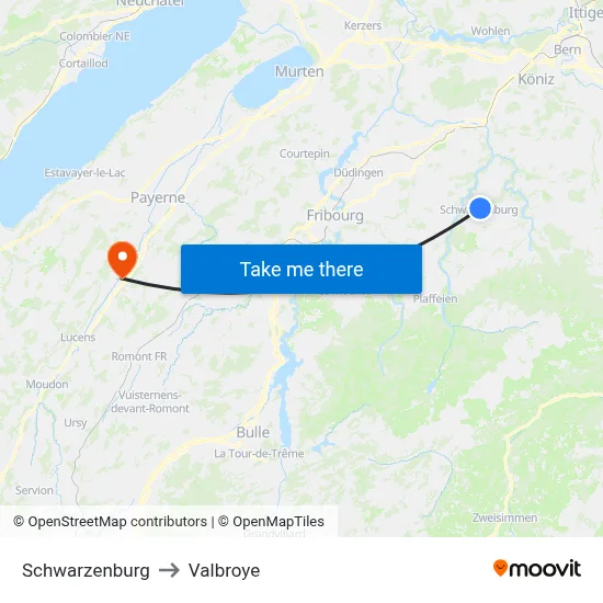 Schwarzenburg to Valbroye map