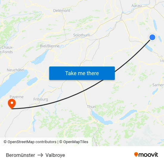 Beromünster to Valbroye map