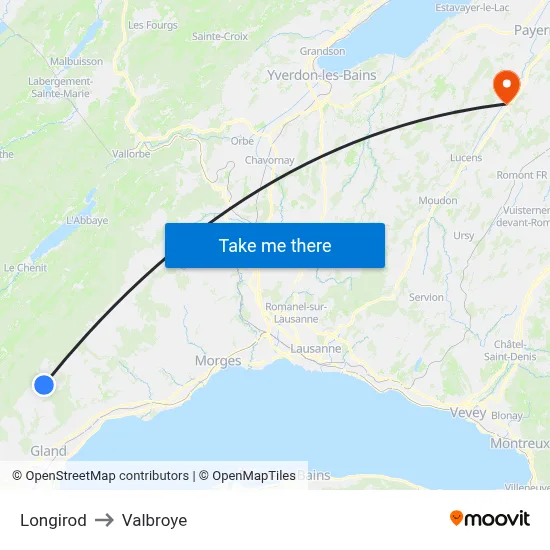Longirod to Valbroye map