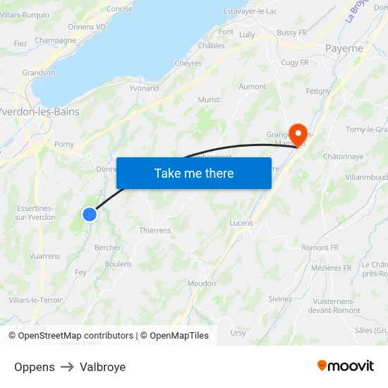 Oppens to Valbroye map