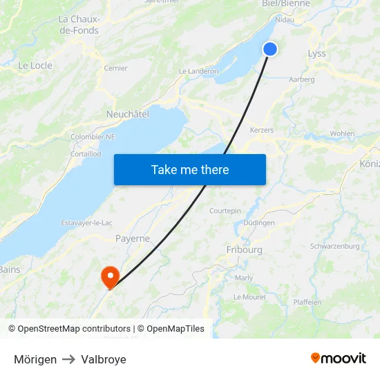 Mörigen to Valbroye map