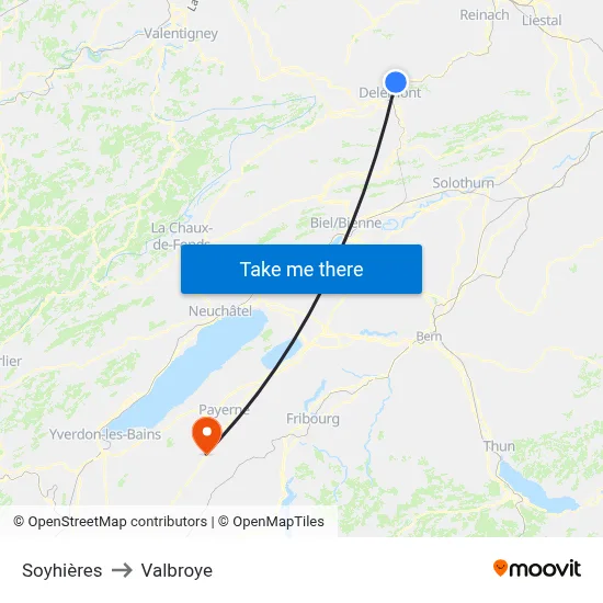 Soyhières to Valbroye map