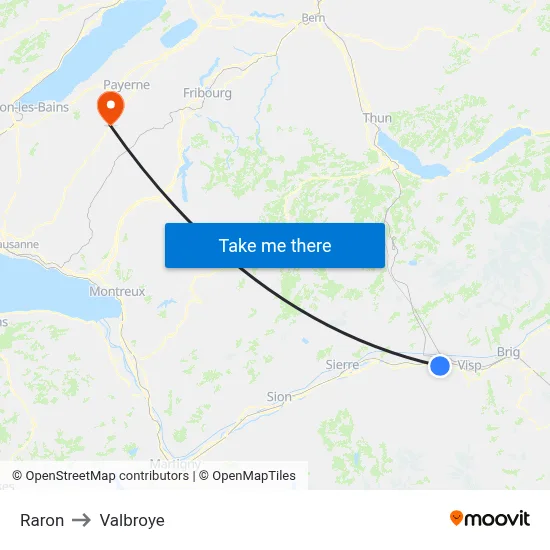 Raron to Valbroye map