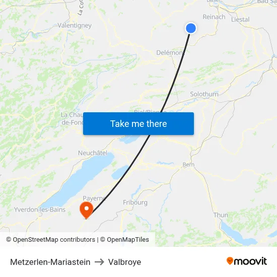 Metzerlen-Mariastein to Valbroye map
