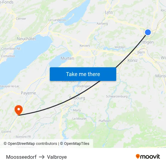 Moosseedorf to Valbroye map