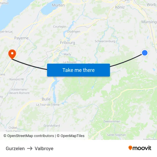 Gurzelen to Valbroye map