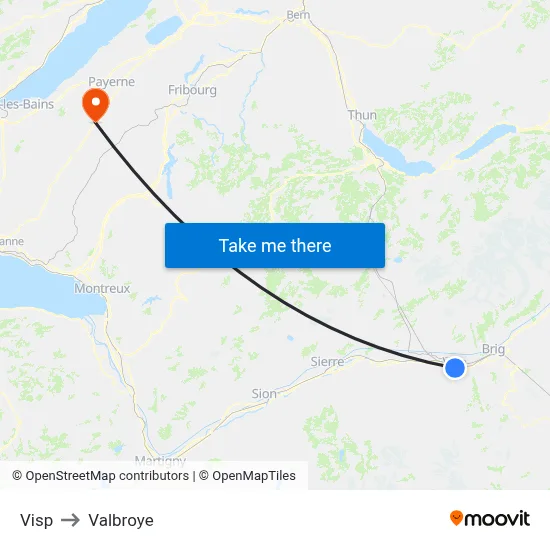 Visp to Valbroye map