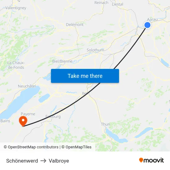 Schönenwerd to Valbroye map