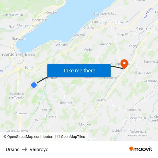 Ursins to Valbroye map