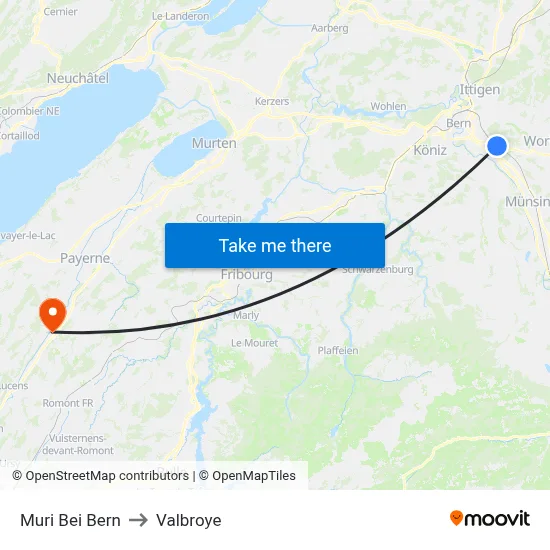 Muri Bei Bern to Valbroye map