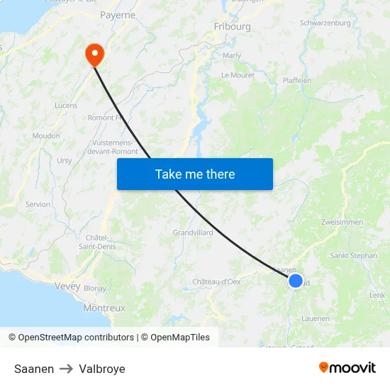 Saanen to Valbroye map