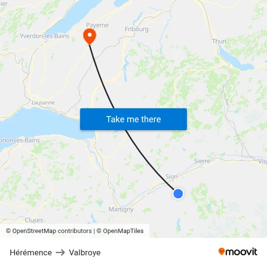 Hérémence to Valbroye map