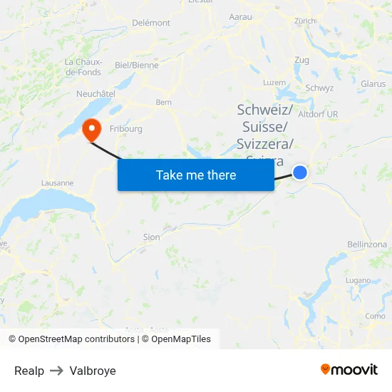 Realp to Valbroye map