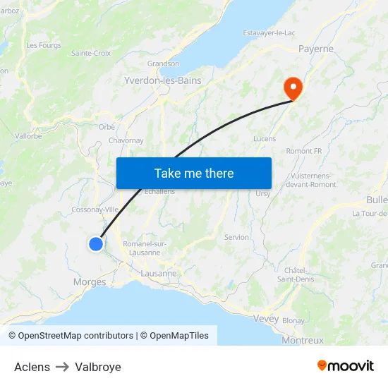Aclens to Valbroye map