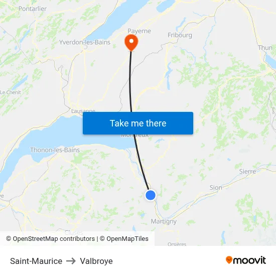Saint-Maurice to Valbroye map