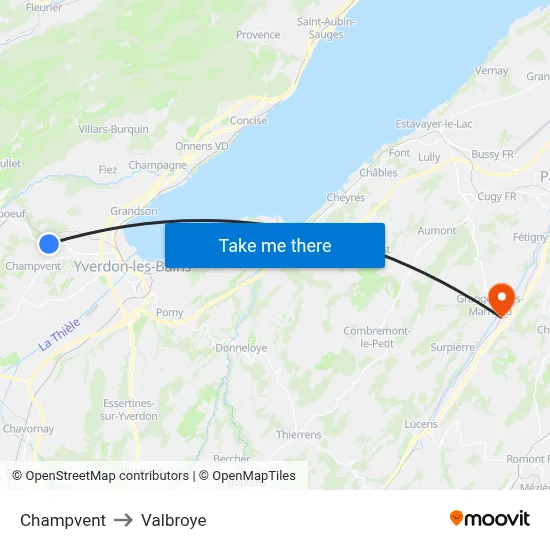 Champvent to Valbroye map