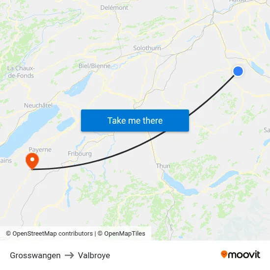 Grosswangen to Valbroye map