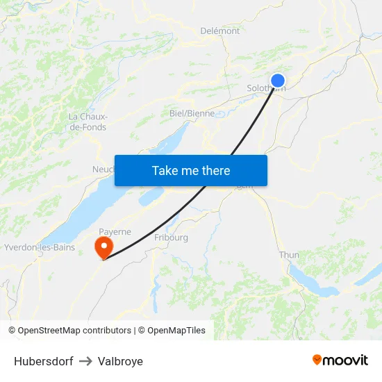 Hubersdorf to Valbroye map