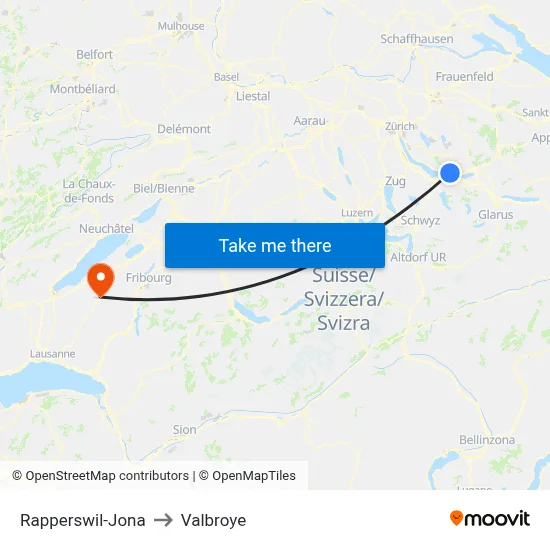 Rapperswil-Jona to Valbroye map