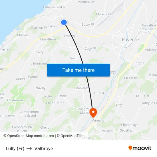 Lully (Fr) to Valbroye map