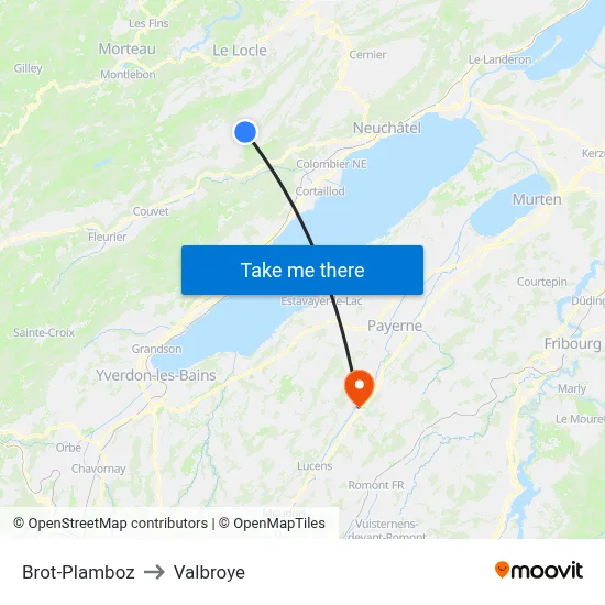 Brot-Plamboz to Valbroye map