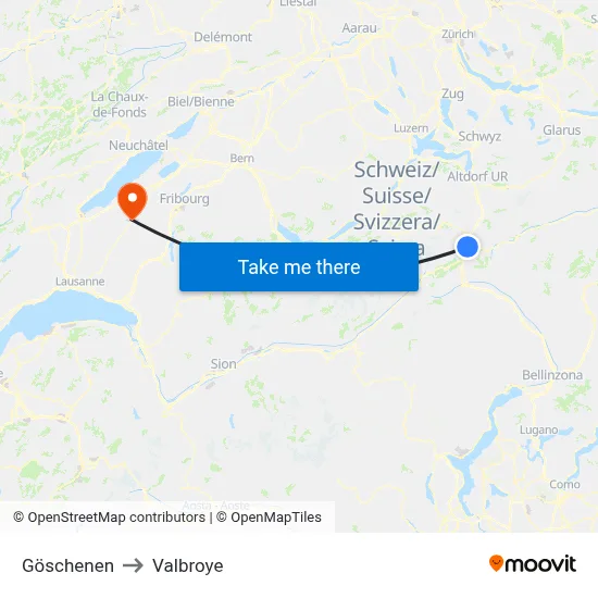 Göschenen to Valbroye map