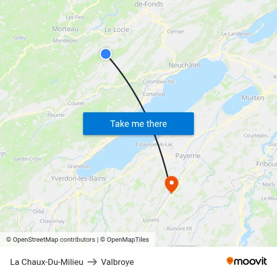 La Chaux-Du-Milieu to Valbroye map