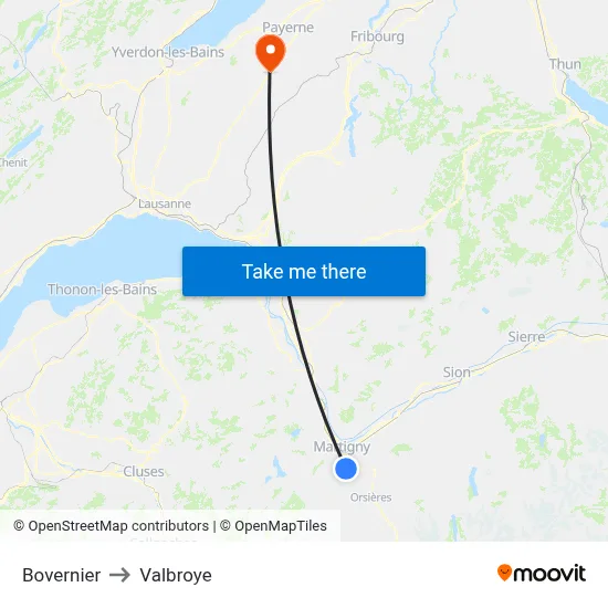 Bovernier to Valbroye map