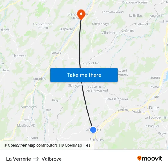 La Verrerie to Valbroye map