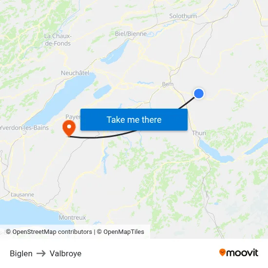 Biglen to Valbroye map