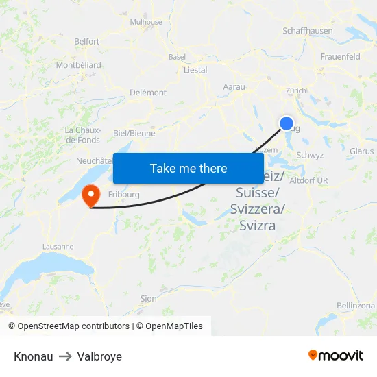 Knonau to Valbroye map