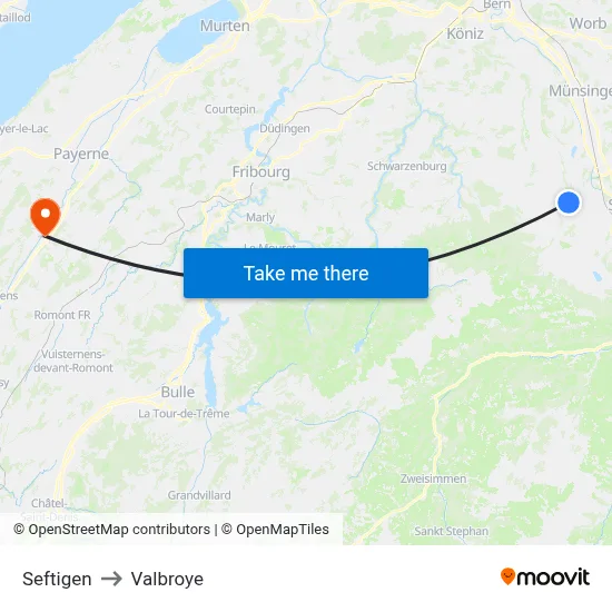 Seftigen to Valbroye map