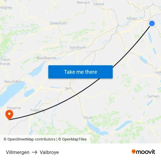 Villmergen to Valbroye map