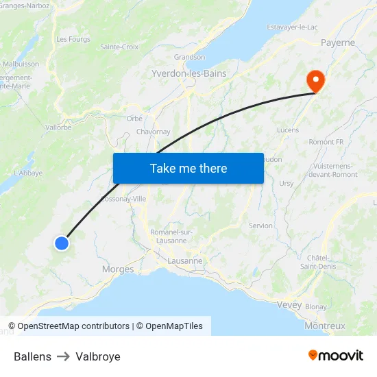 Ballens to Valbroye map