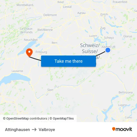 Attinghausen to Valbroye map