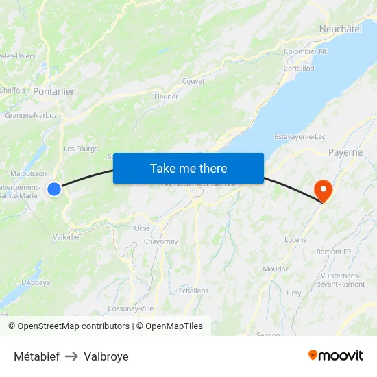 Métabief to Valbroye map