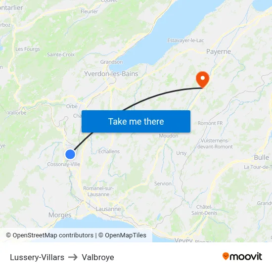 Lussery-Villars to Valbroye map
