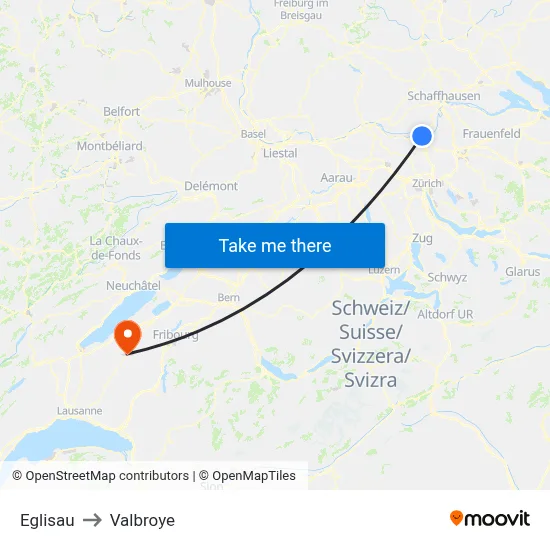 Eglisau to Valbroye map