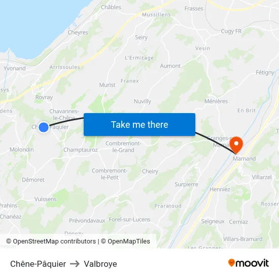 Chêne-Pâquier to Valbroye map
