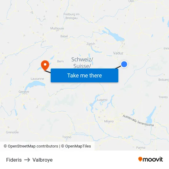 Fideris to Valbroye map