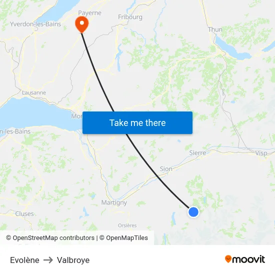 Evolène to Valbroye map