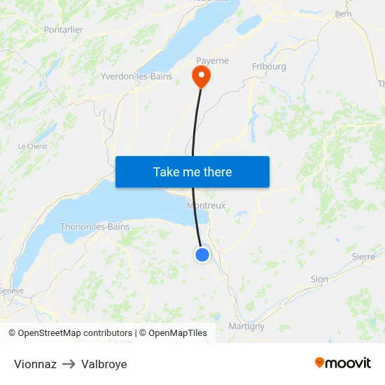 Vionnaz to Valbroye map