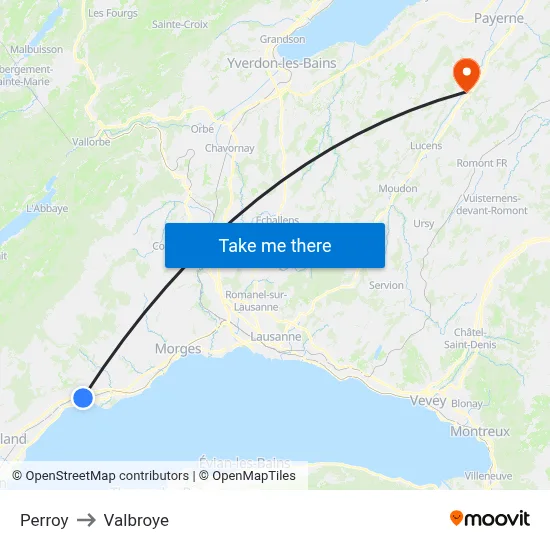 Perroy to Valbroye map