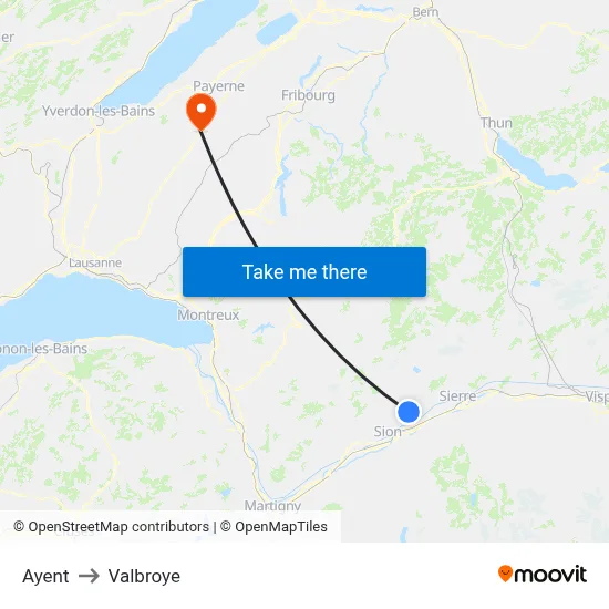 Ayent to Valbroye map