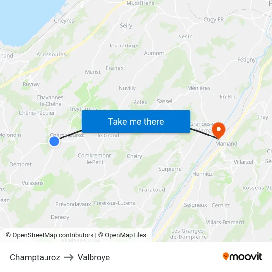 Champtauroz to Valbroye map