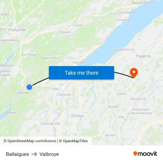Ballaigues to Valbroye map