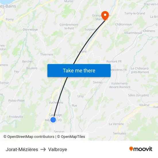 Jorat-Mézières to Valbroye map