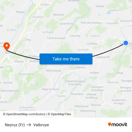 Neyruz (Fr) to Valbroye map