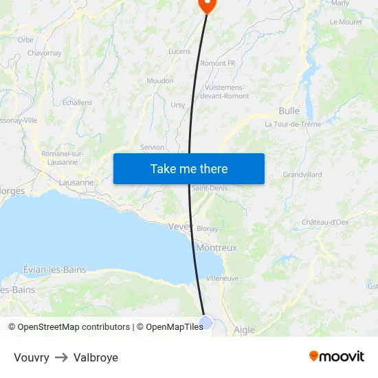Vouvry to Valbroye map