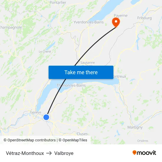 Vétraz-Monthoux to Valbroye map